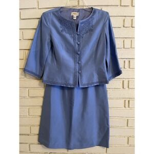 Talbots‎ 100% Silk Blue Knee-Length Two-Piece Suit Skirt & Blazer Sz 6 Petite